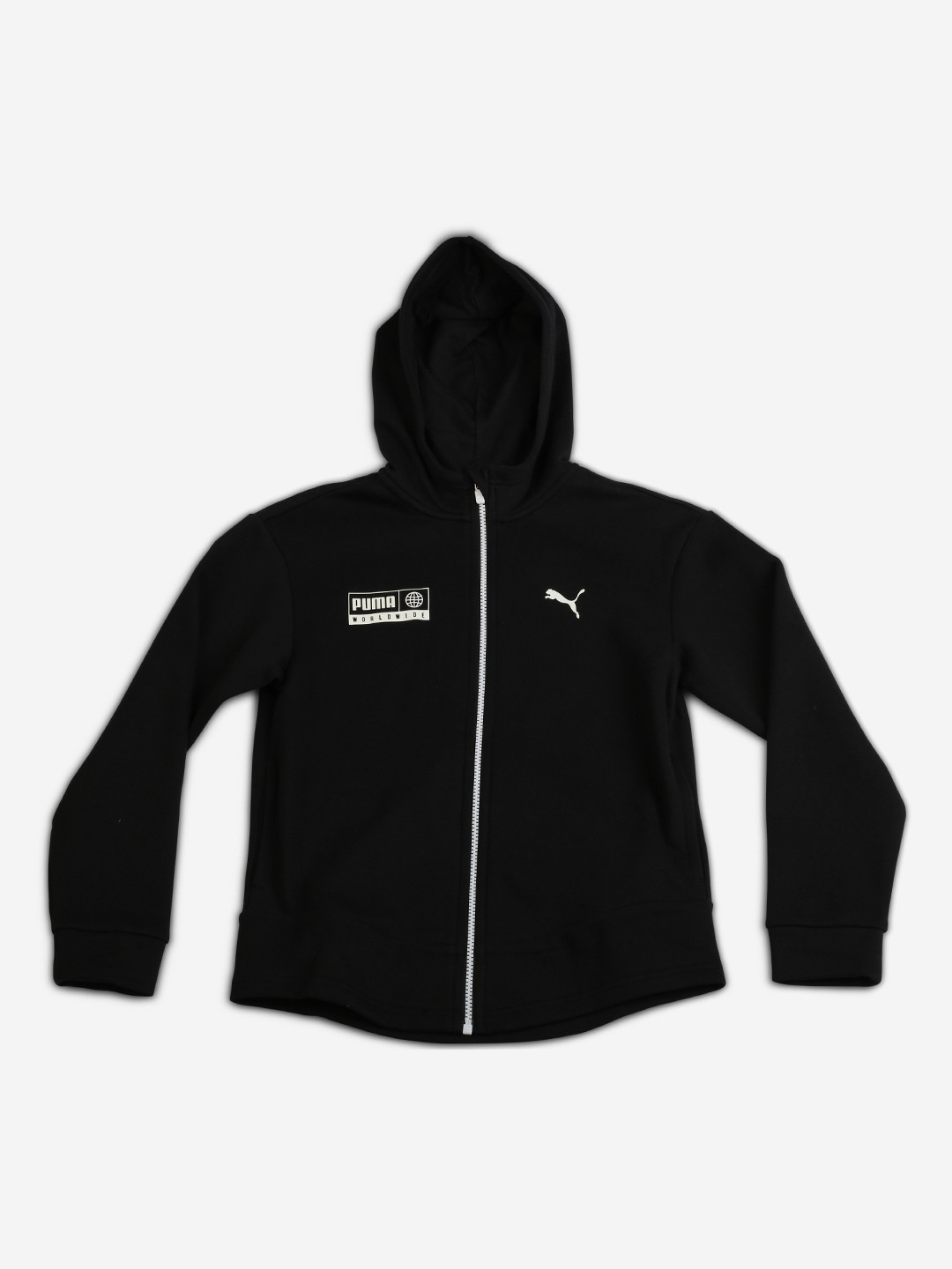 Puma Boys Black Solid Hooded Alpha Graphic Sweat Jacket