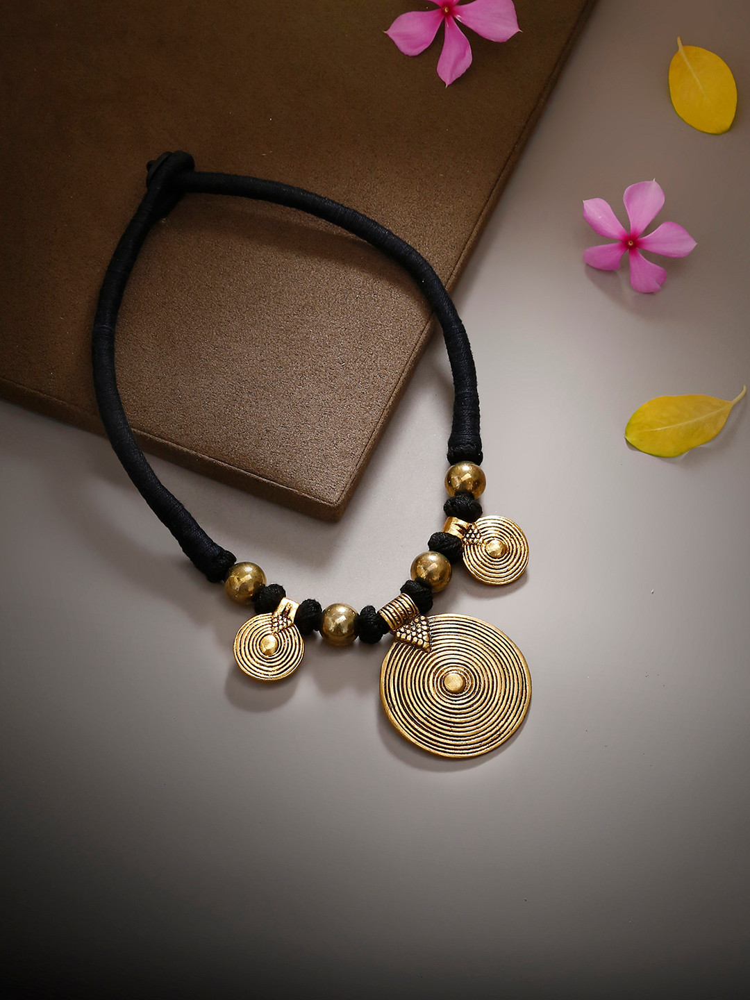 Bamboo Tree Gold-Toned & Black Handcrafted Necklace