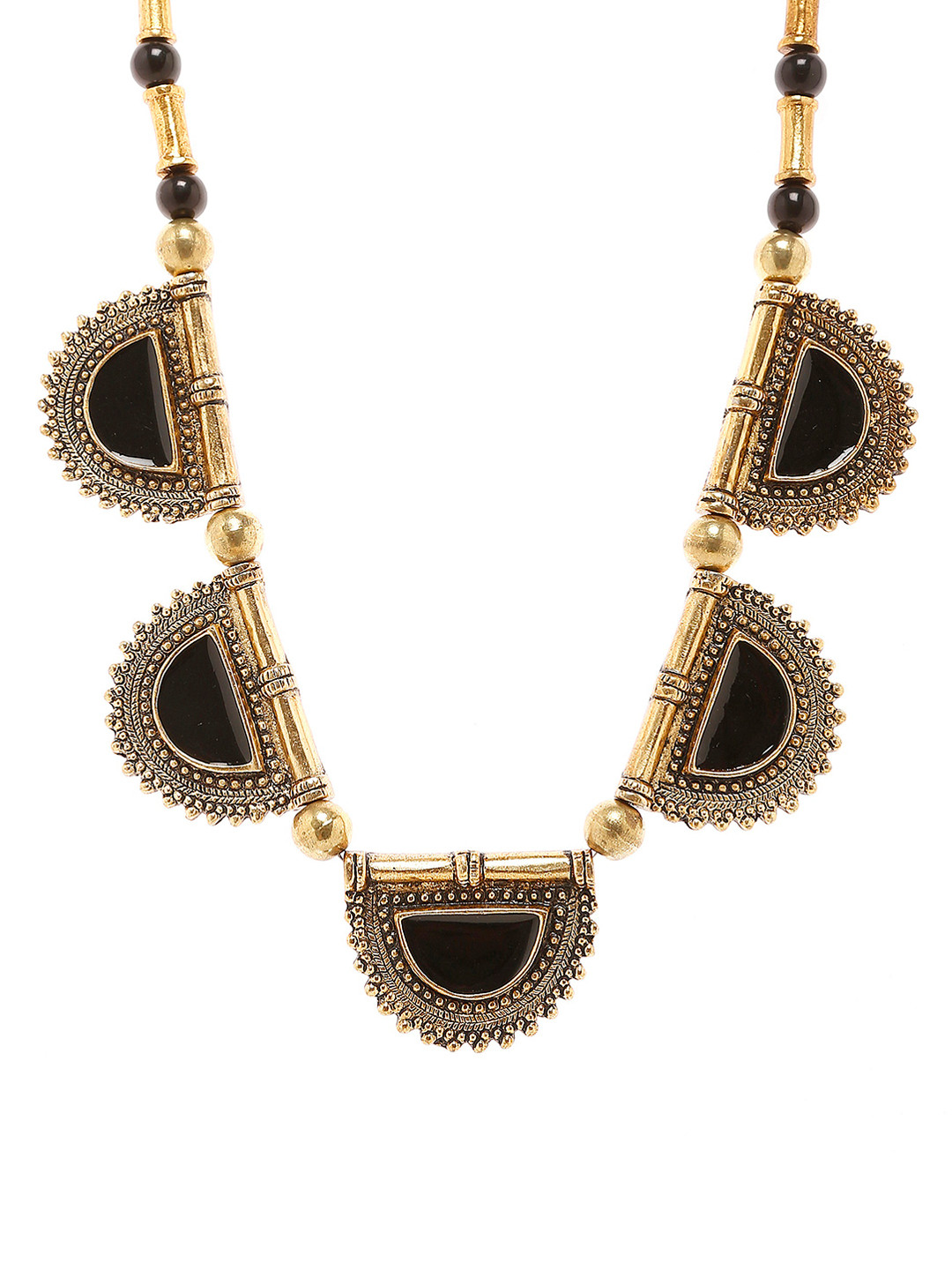 Bamboo Tree Gold-Toned & Black Handcrafted Necklace