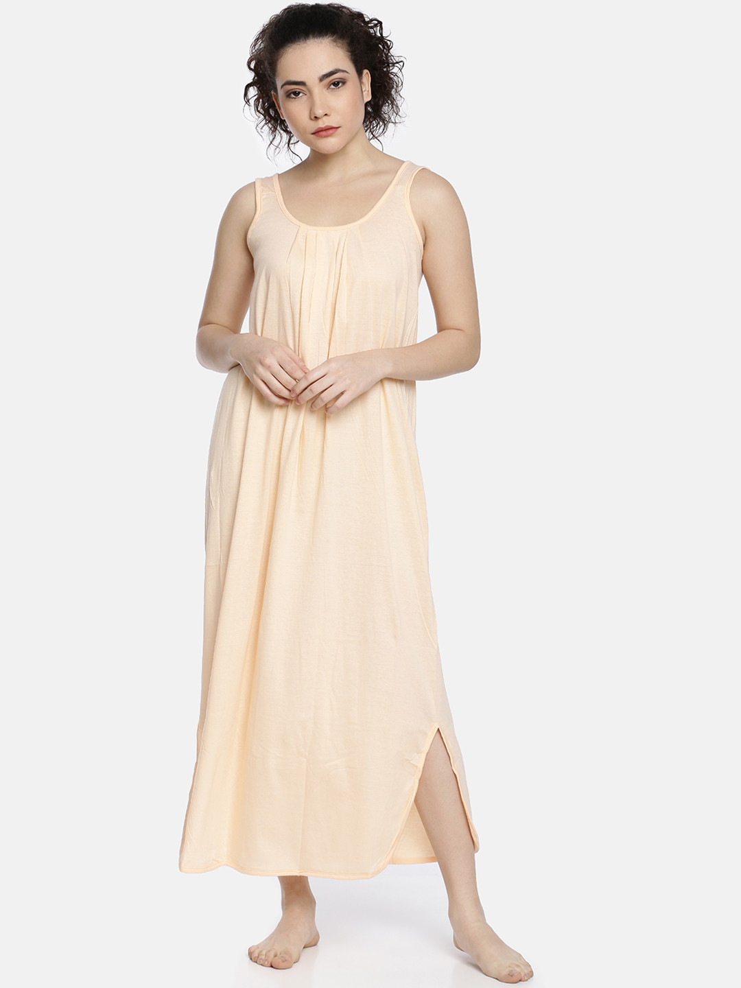GOLDSTROMS Peach-Coloured Solid Nightdress SLP-9041-PCH