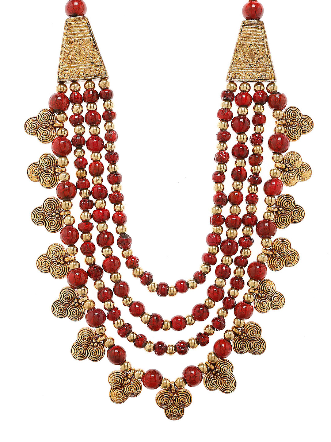 Bamboo Tree Jewels Antique Red & Gold-Toned Handcrafted Necklace