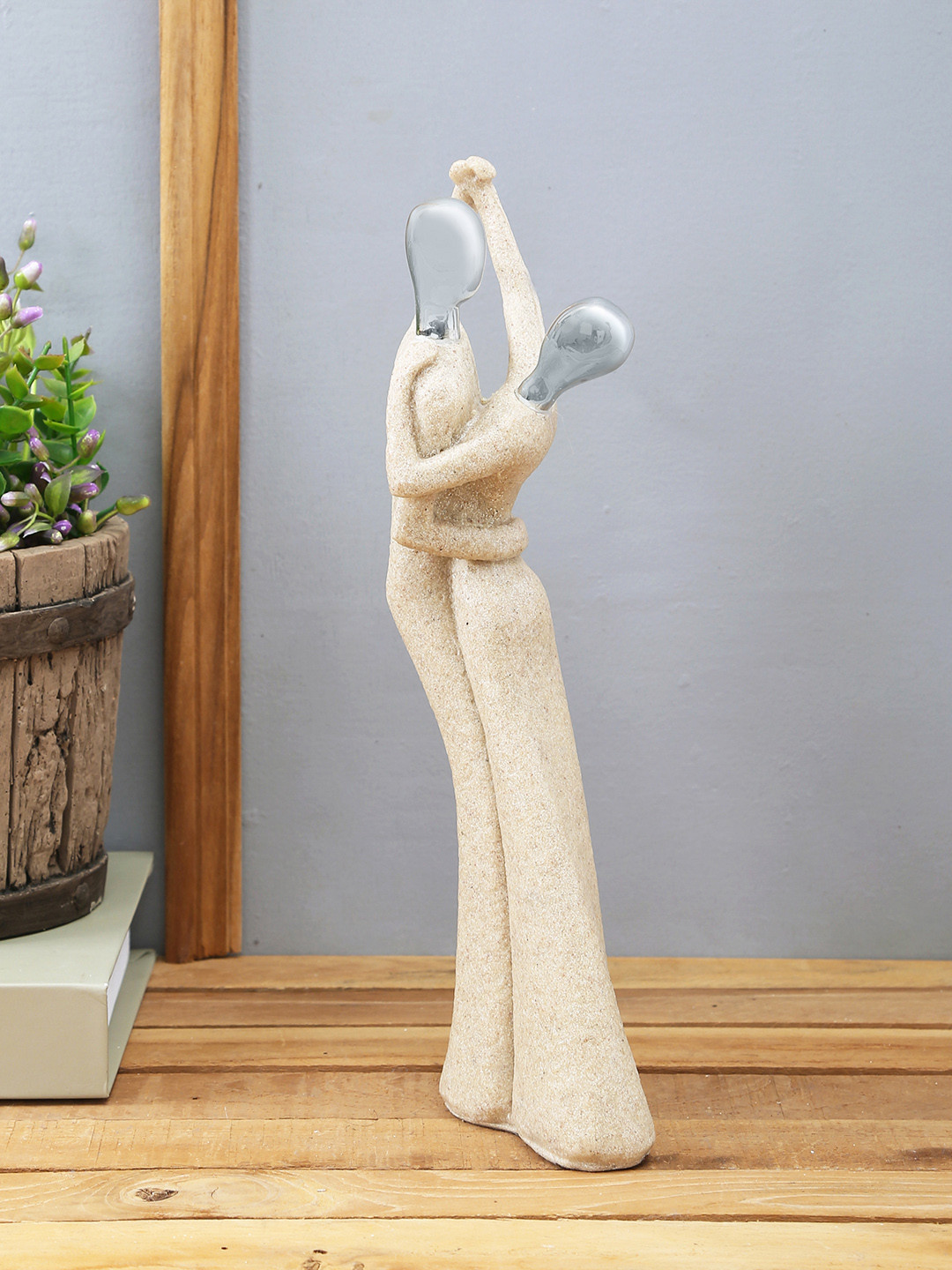 TAYHAA Couple in-Love Dancing Cream Resin Natural Living Room Medium Showpiece - 11 Inches