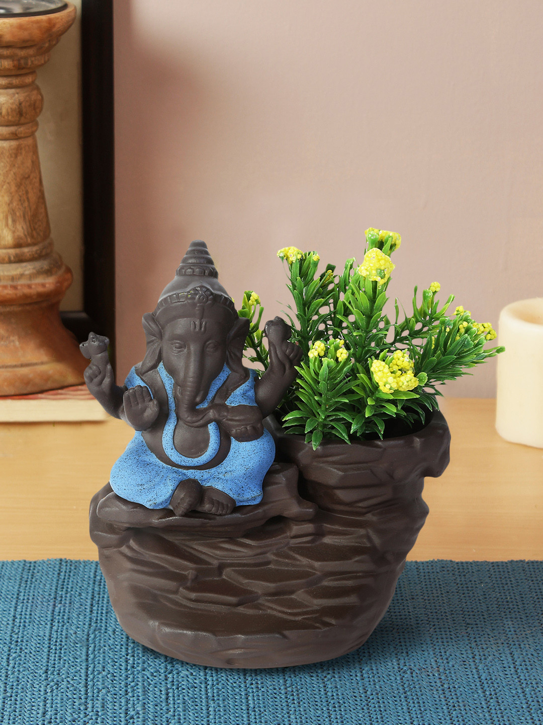 TAYHAA Ganesha Brown Resin Matte Living Room Small Showpiece - 4.3 Inches