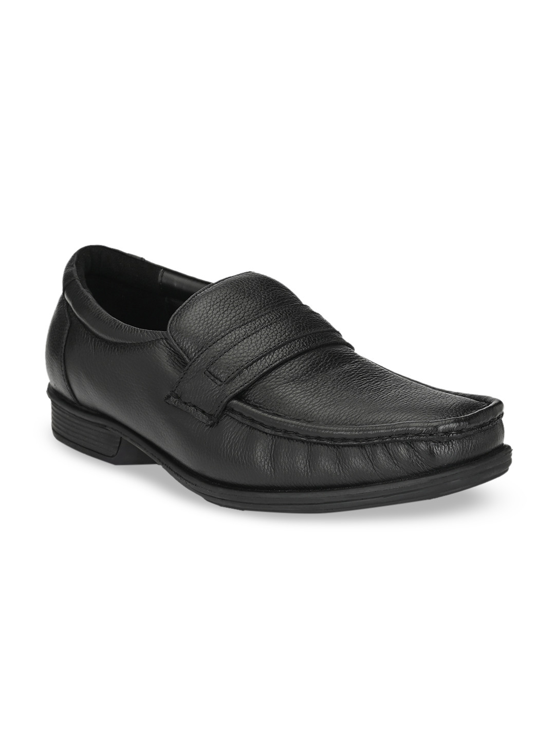 Delize Men Black Textured Leather Formal Loafers