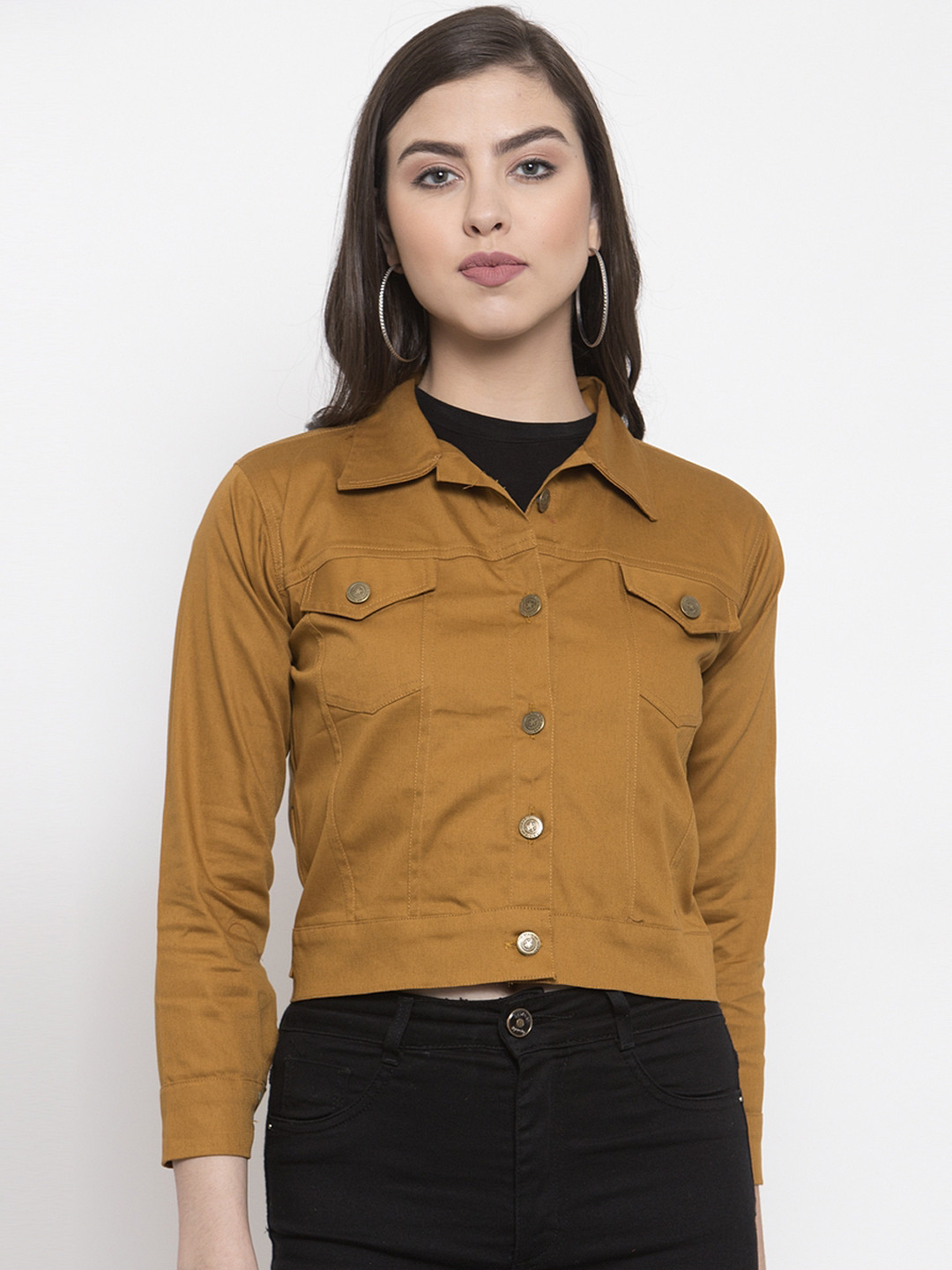 VOXATI Women Mustard Yellow Solid Denim Jacket