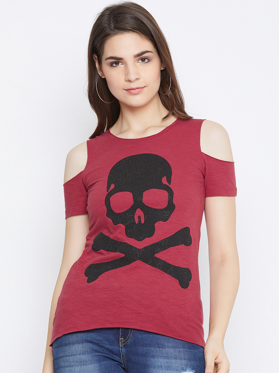 PUNK Women Red Printed Round Neck T-shirt