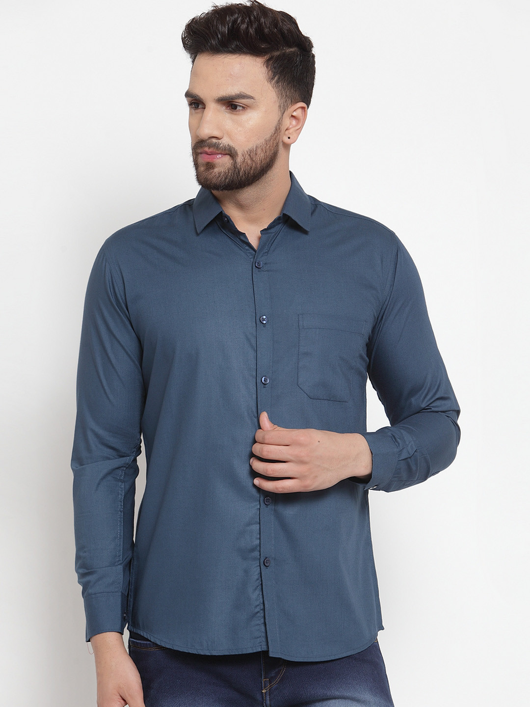 JAINISH Men Teal Classic Slim Fit Solid Casual Shirt