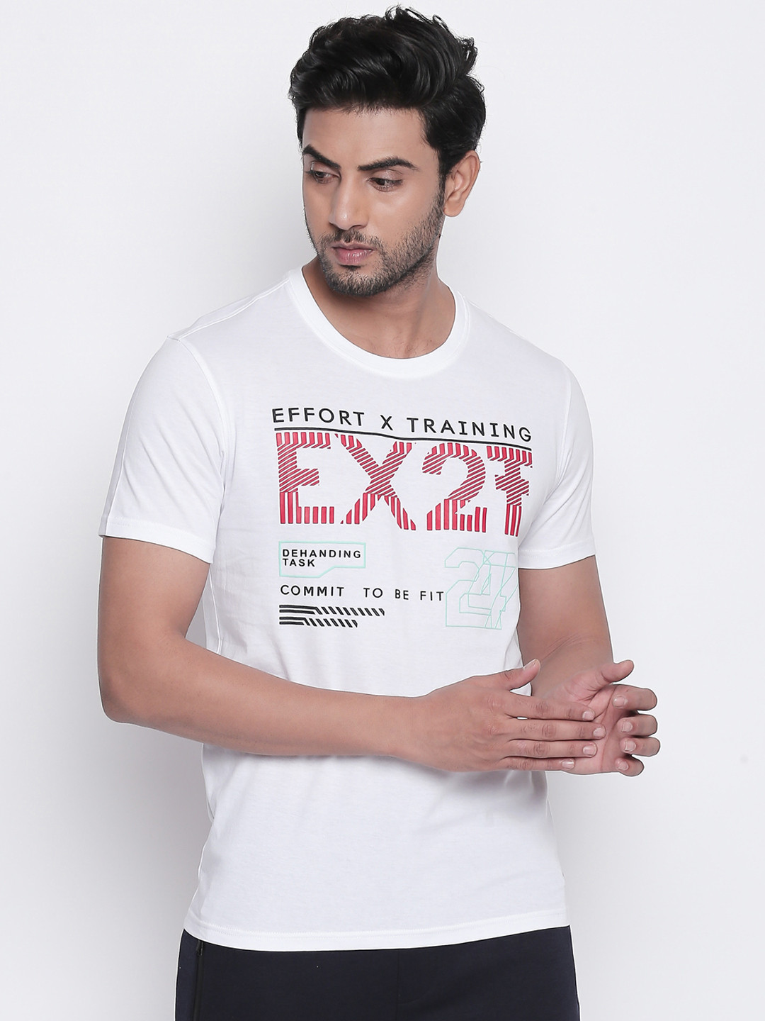 Ajile by Pantaloons Men White Printed Round Neck T-shirt