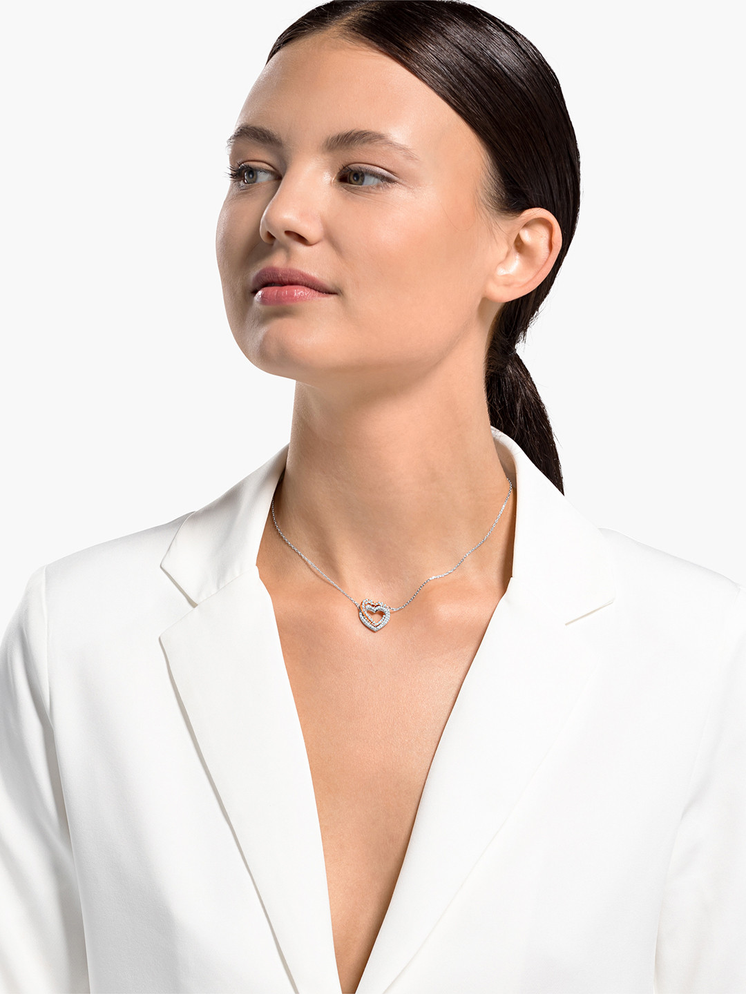 SWAROVSKI White Mixed Metal Finish Infinity Heart Necklace