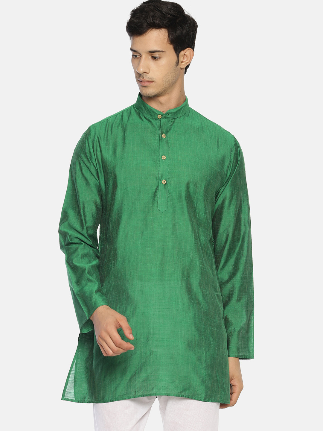 TATTVA Men Green Solid Straight Kurta