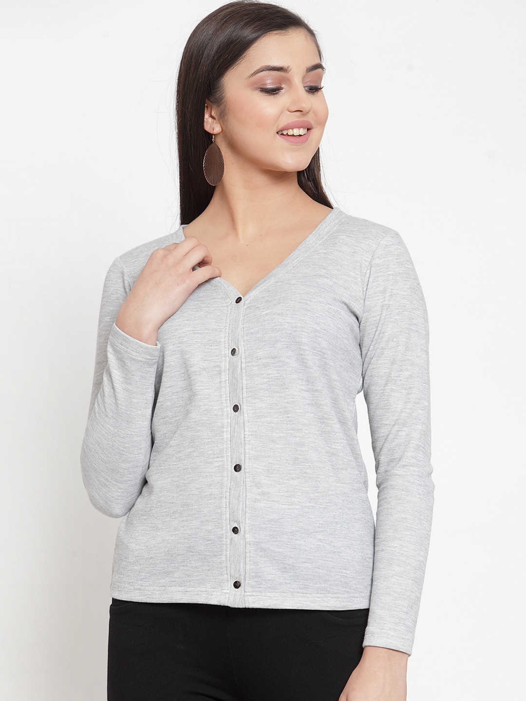 KASSUALLY Women Grey Solid Cardigan Sweater