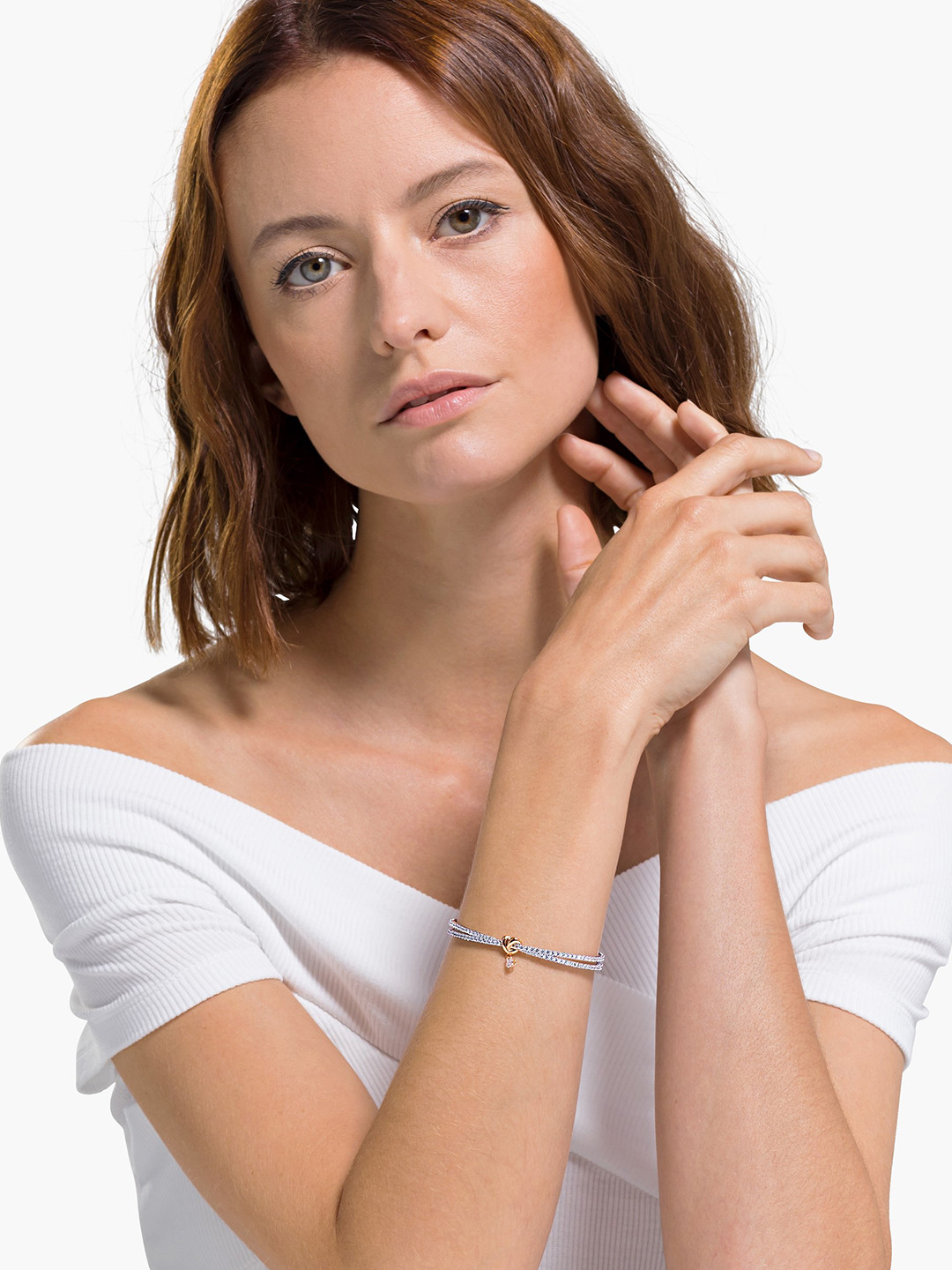 SWAROVSKI Silver-Toned & Rhodium-Plated Lifelong Heart Bangle-Style Bracelet