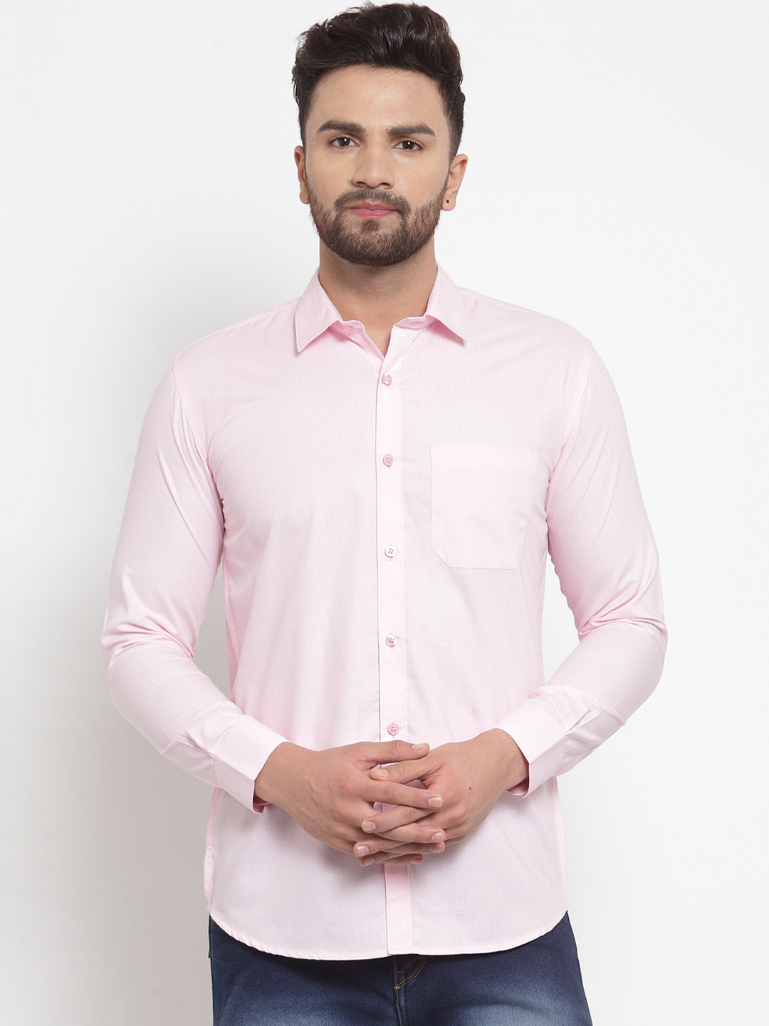 JAINISH Men Pink Classic Slim Fit Solid Casual Shirt