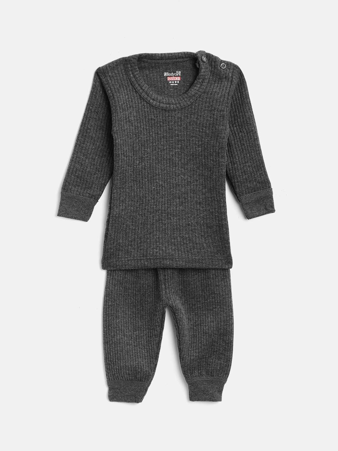 BODYCARE INSIDER Kids Charcoal Grey Solid Anti Bacterial Thermal Set