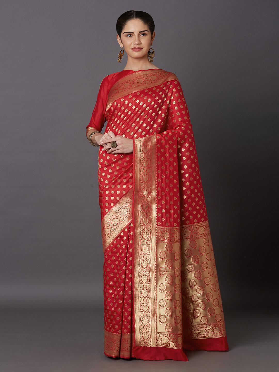 Mitera Red Woven Design Kanjeevaram Saree
