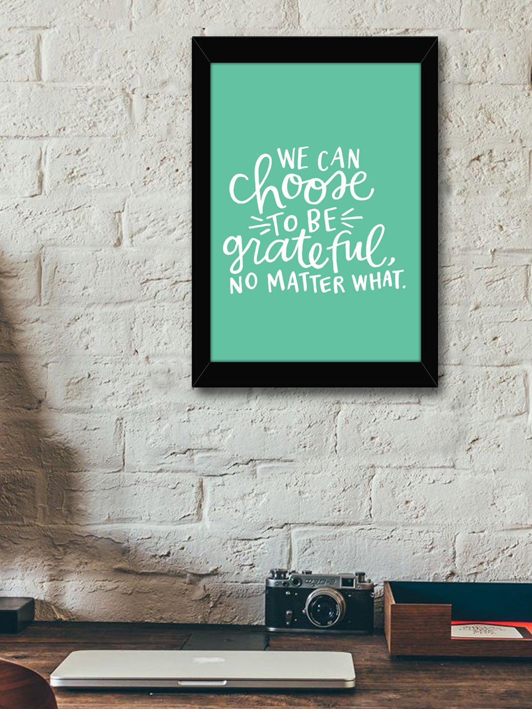 TIED RIBBONS Green & White Printed Framed Wall Art