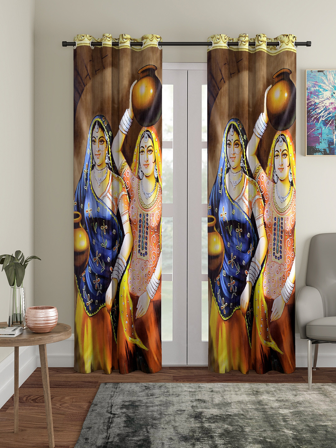 Home Sizzler Brown & Yellow Set of 2 Door Curtains