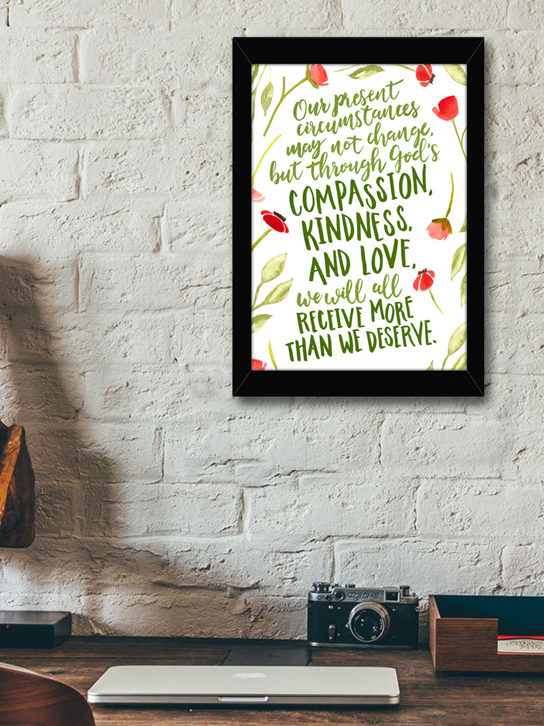 TIED RIBBONS Yellow & Green Printed Synthetic Fibre Framed Wall Art