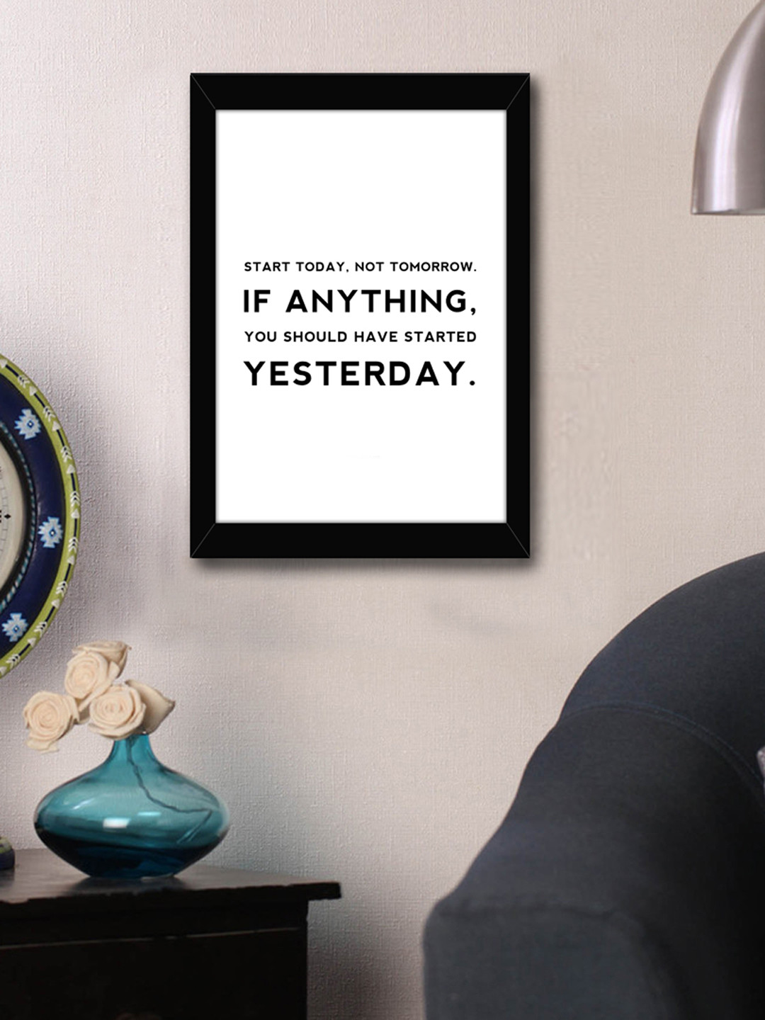 TIED RIBBONS White & Black Printed Inspirational Quotes Framed Wall Art