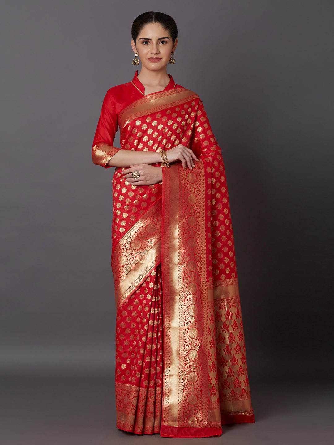Mitera Red Woven Design Kanjeevaram Saree