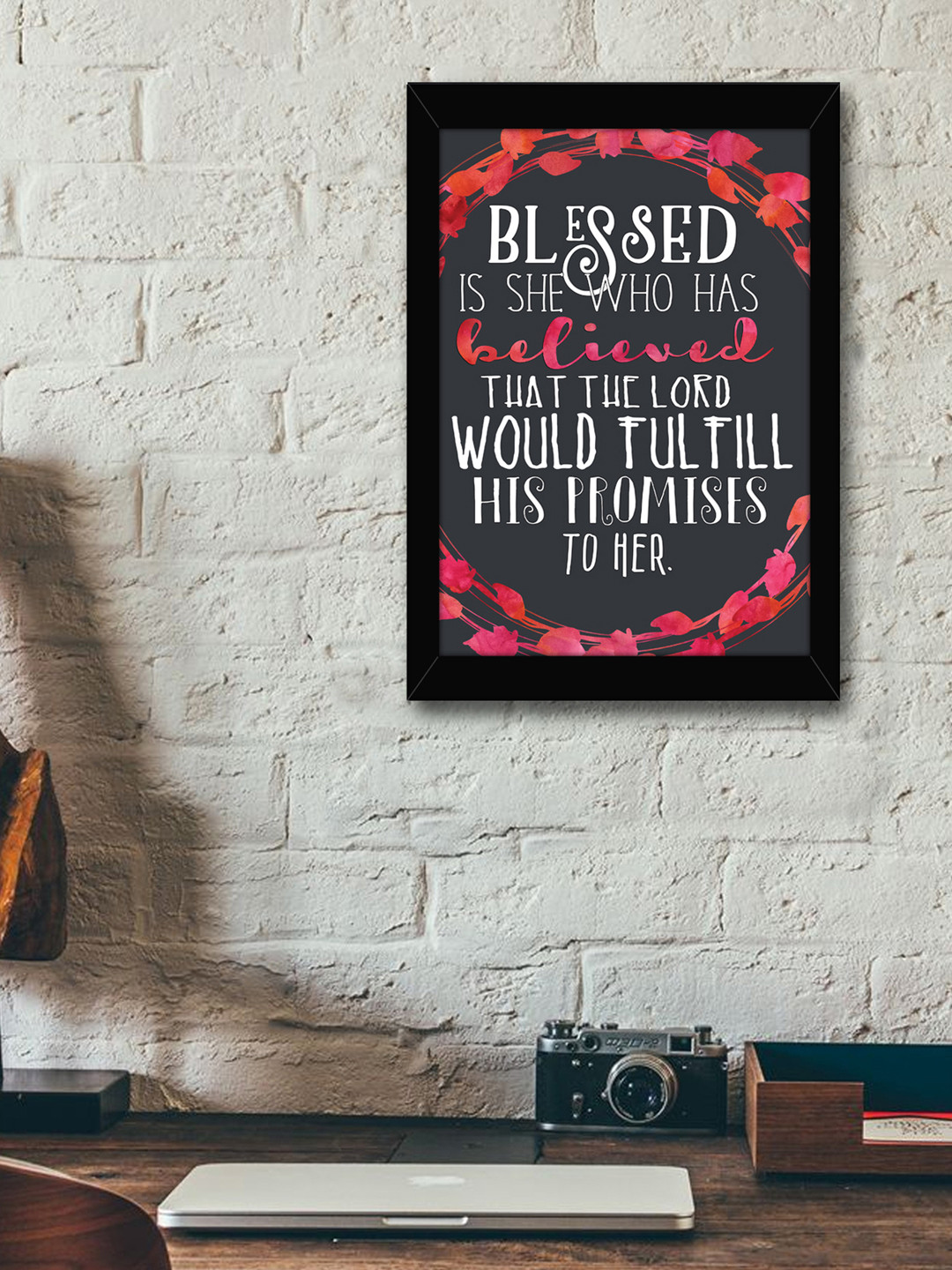 TIED RIBBONS Grey & White Printed Synthetic Fibre Framed Wall Art