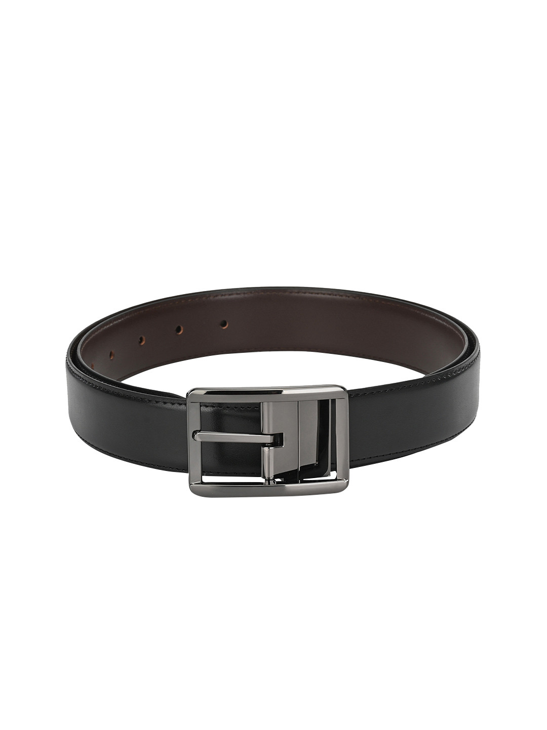 Calvadoss Men Black & Brown Textured Reversible Belt