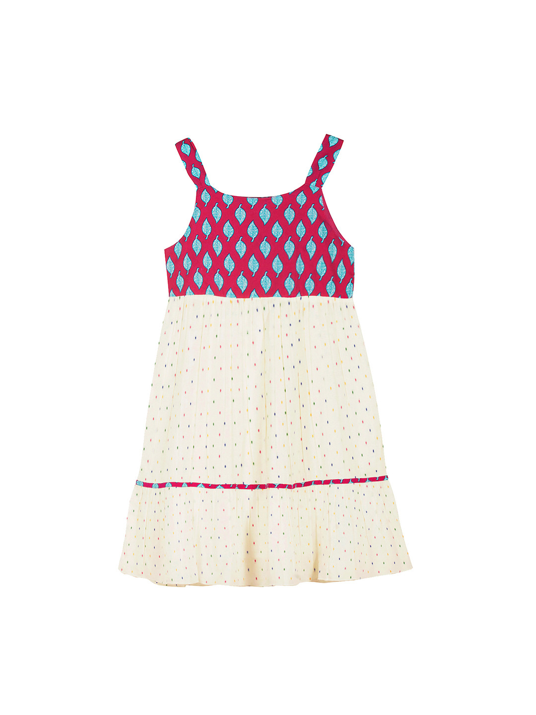 Merrigo Kidz Girls Off-White & Magenta Printed Fit and Flare Dress