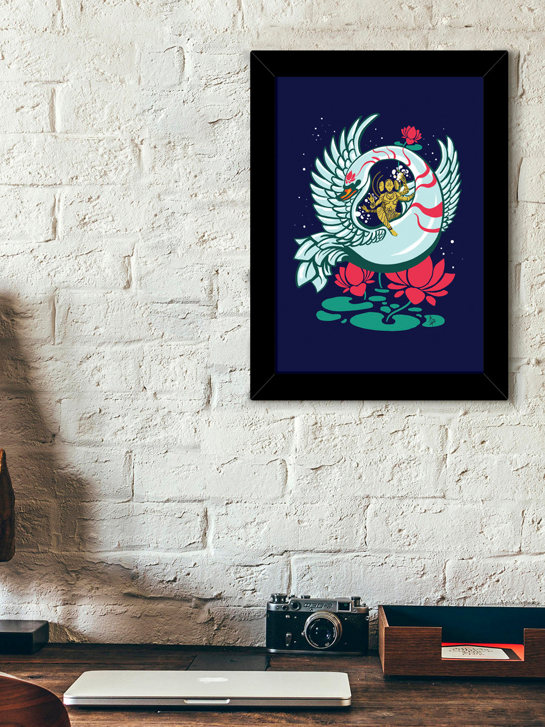 TIED RIBBONS Blue & Green Printed Synthetic Fibre Framed Wall Art