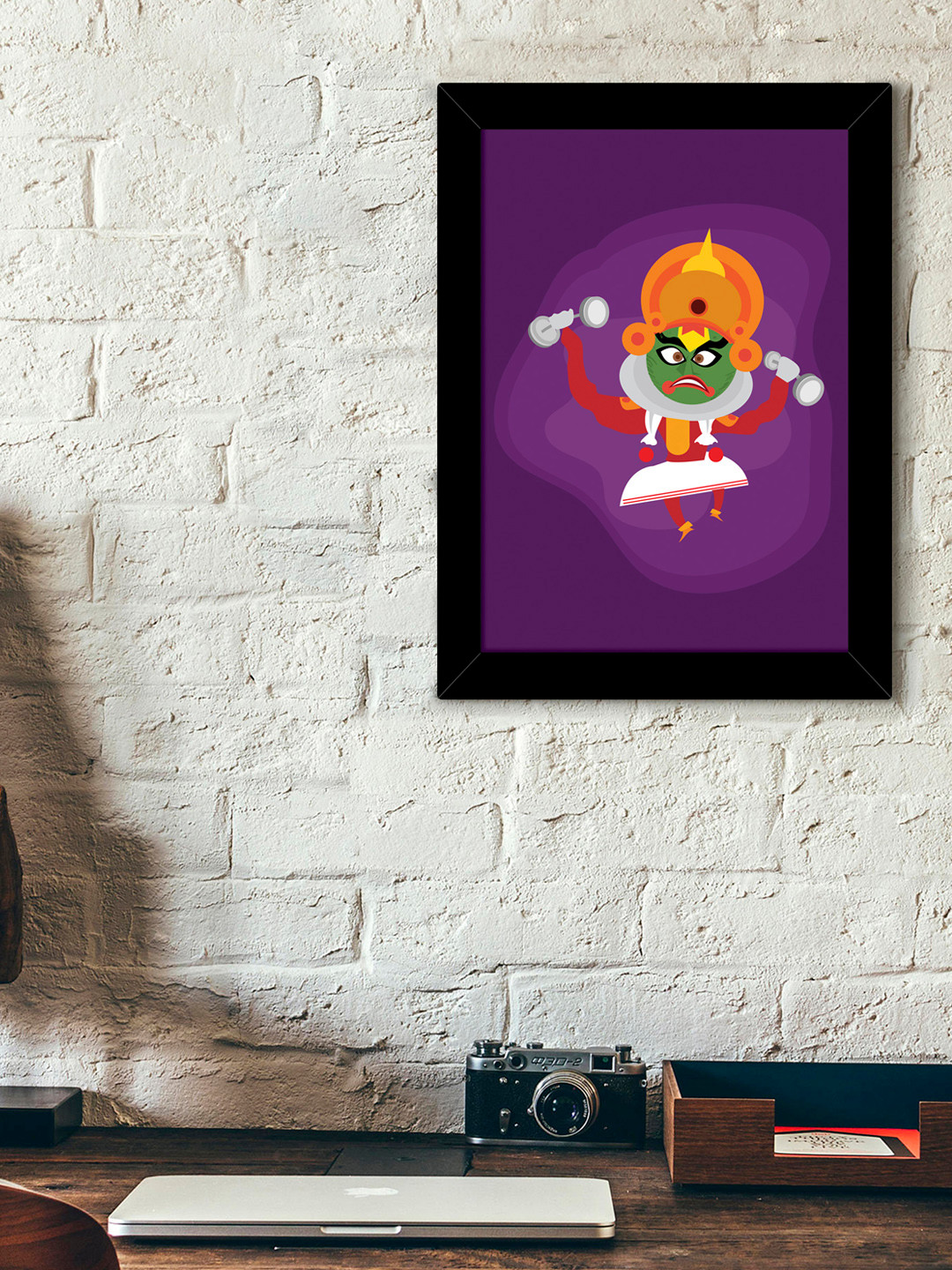 TIED RIBBONS Purple & Orange Printed Synthetic Fibre Framed Wall Art