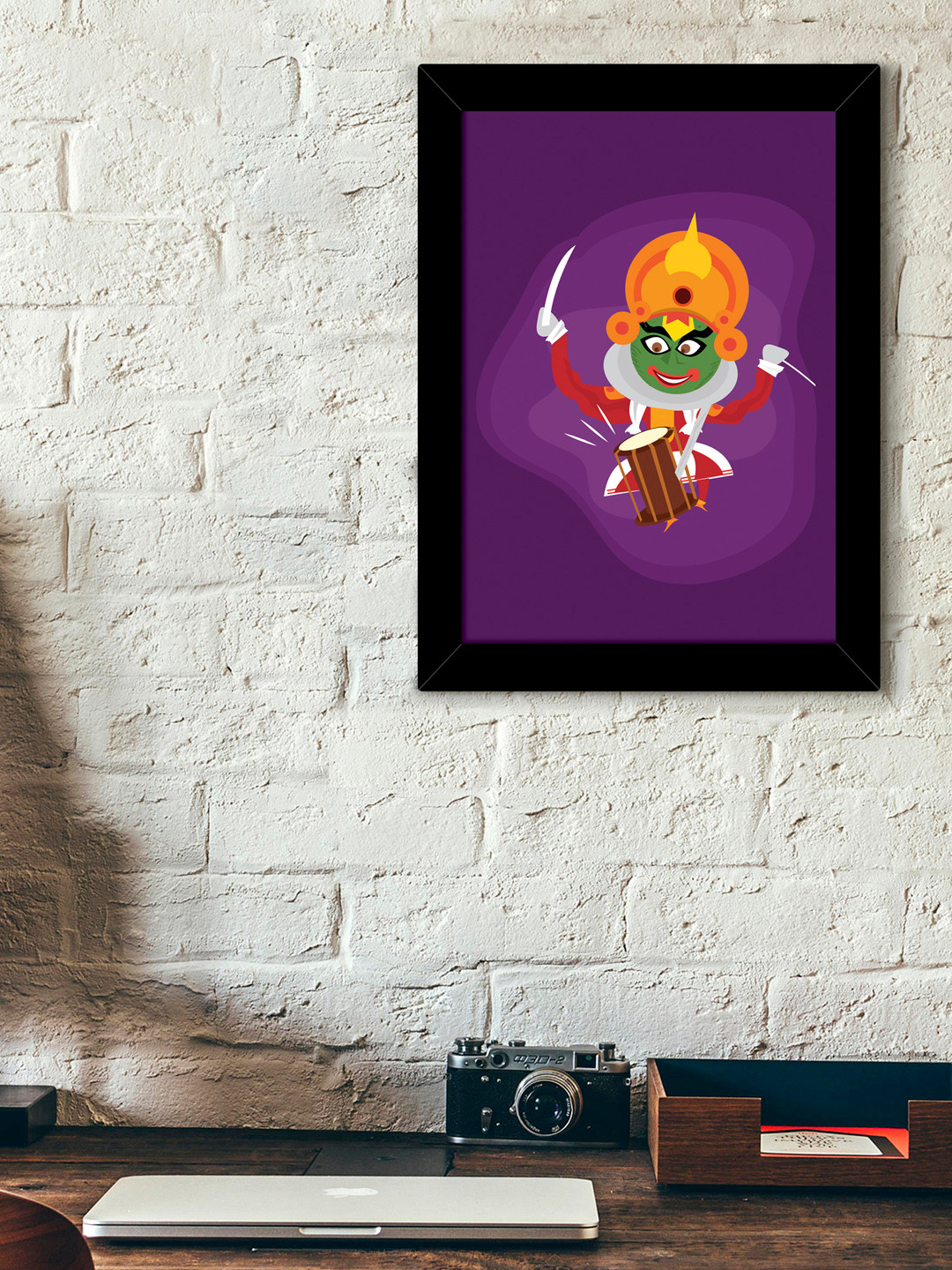 TIED RIBBONS Purple & Orange Printed Synthetic Fibre Framed Wall Art