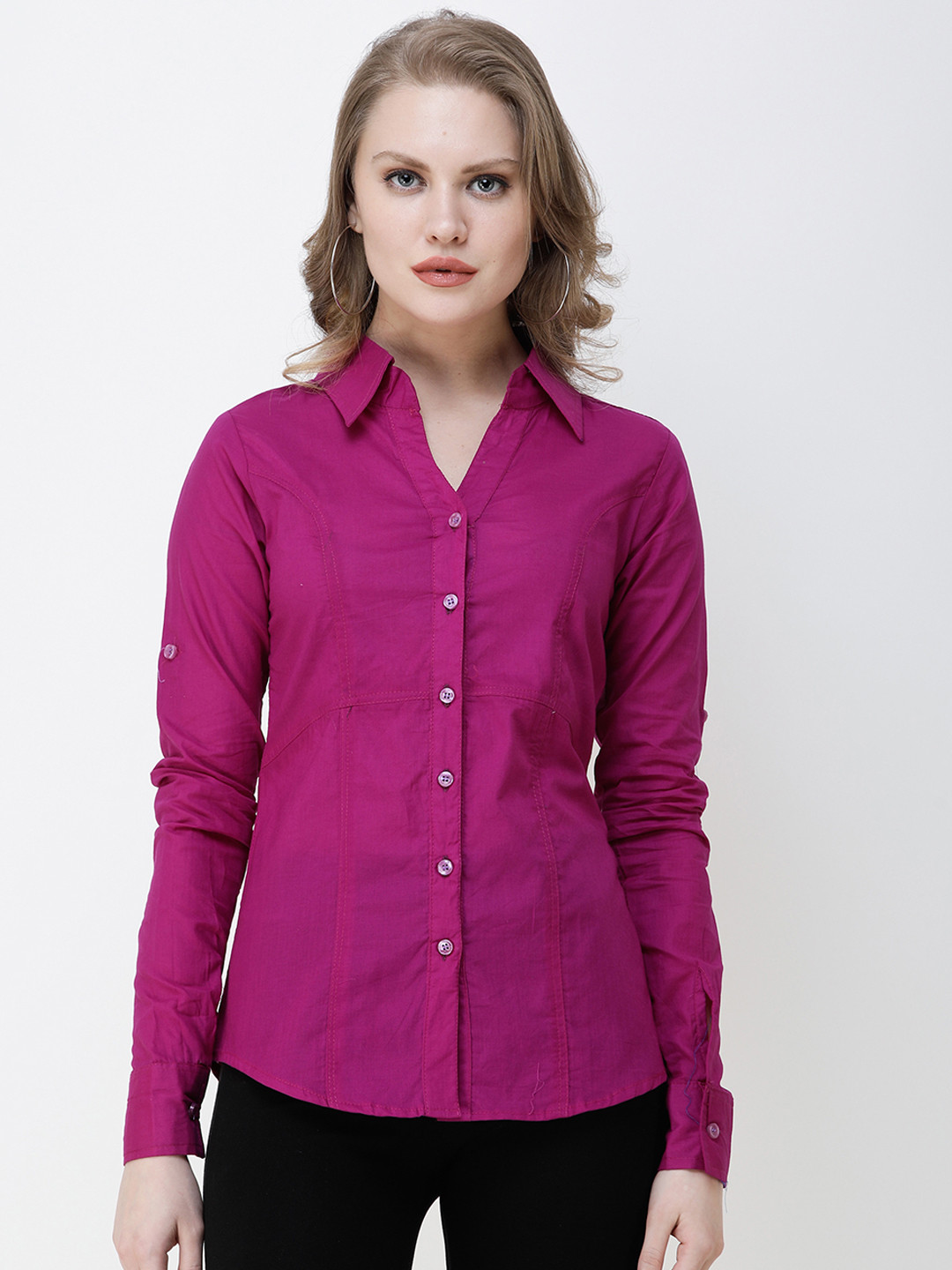 SCORPIUS Women Magenta Solid Slim Fit Formal Shirt