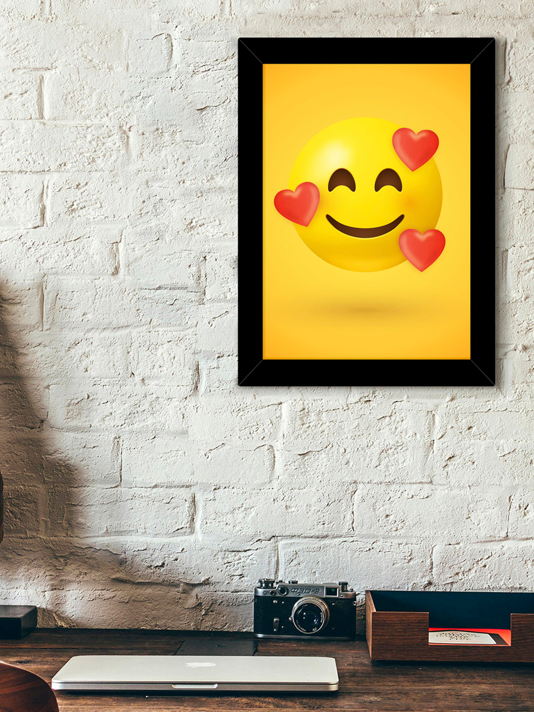TIED RIBBONS Black & Yellow Solid Love Emoji Wall Art