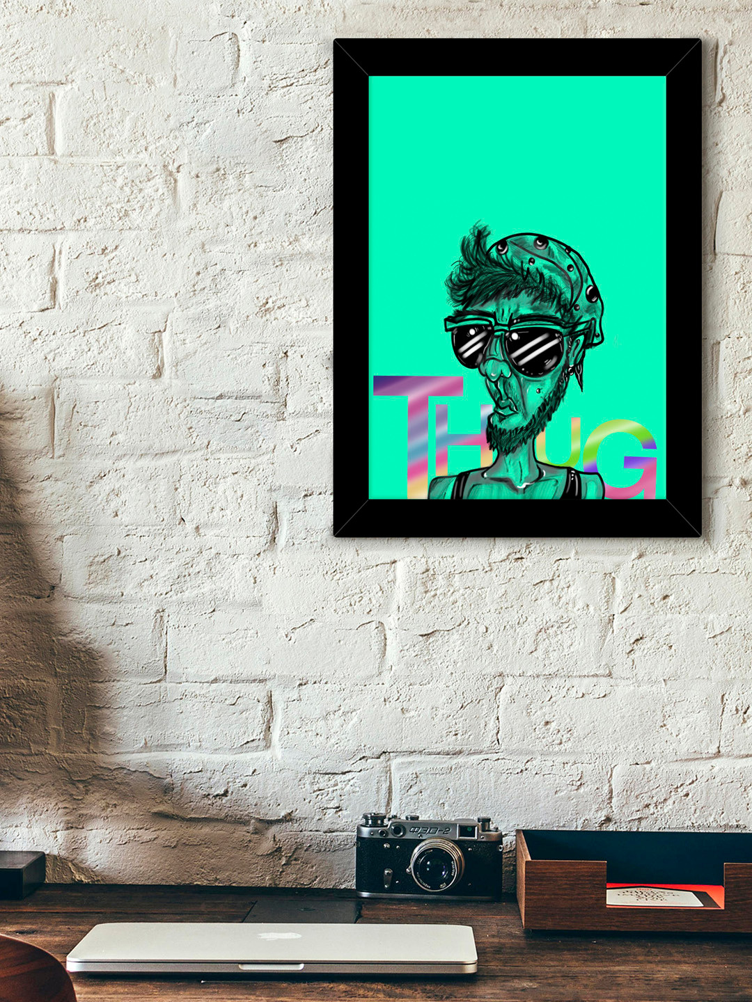 TIED RIBBONS Black & Green Solid Illustration Wall Art