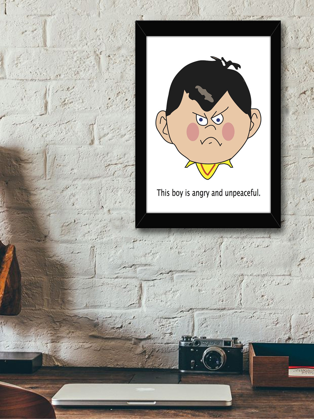 TIED RIBBONS Black & White Solid Angry boy Graphic Wall Art