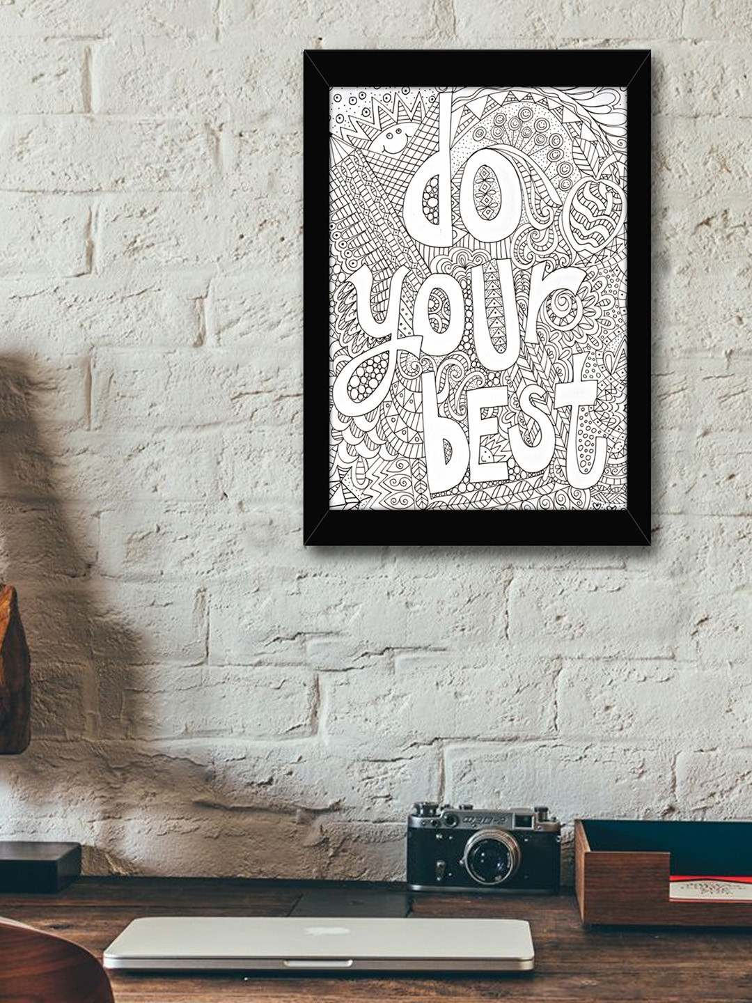 TIED RIBBONS Black & White Solid Do Your Best Doodle Wall Art