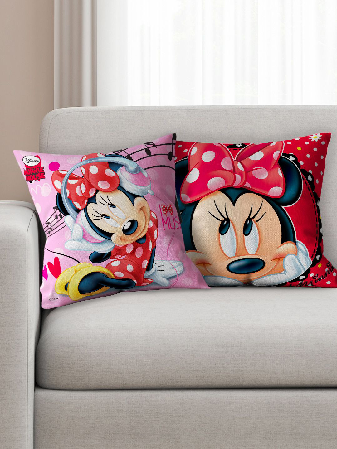 Disney Pink Cartoon Characters Polyester Washable 2 Piece Square Cushion Covers -16x16In