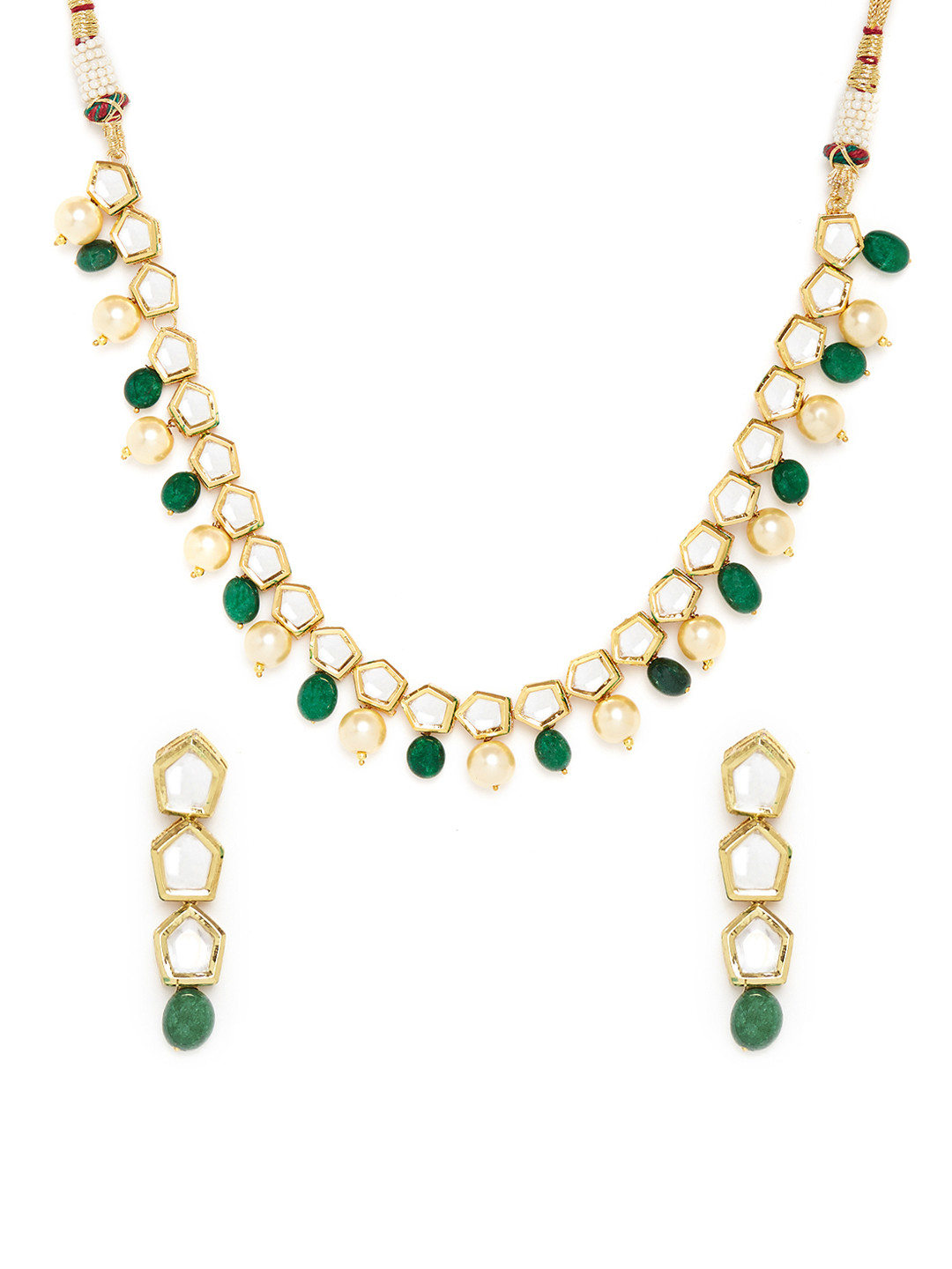 Bamboo Tree Jewels Gold-Toned & Green Handcrafted Kundan-Studded Jewellery Set
