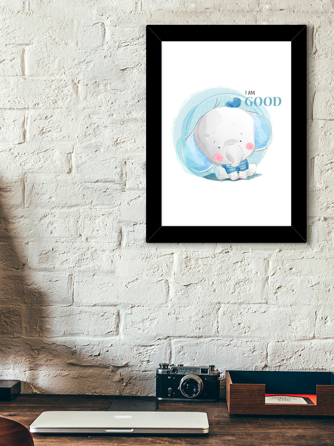 TIED RIBBONS Black & Blue Solid Abstract Elephant Wall Art