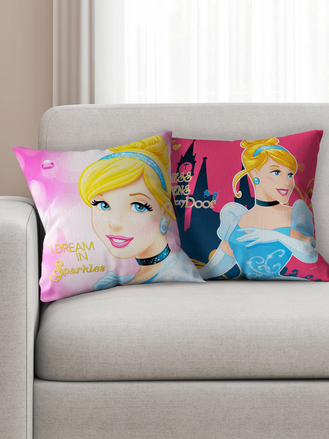 Disney Kids Set of 2 Princess Print Square Cushion Covers