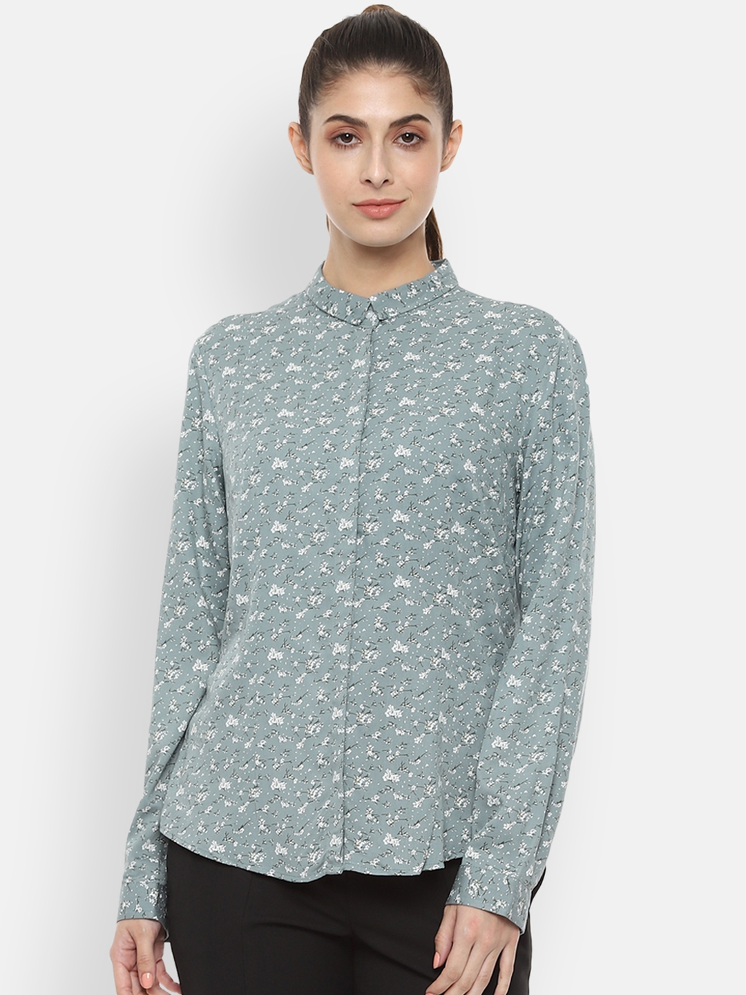 Van Heusen Woman Sea Green Regular Fit Printed Formal Shirt