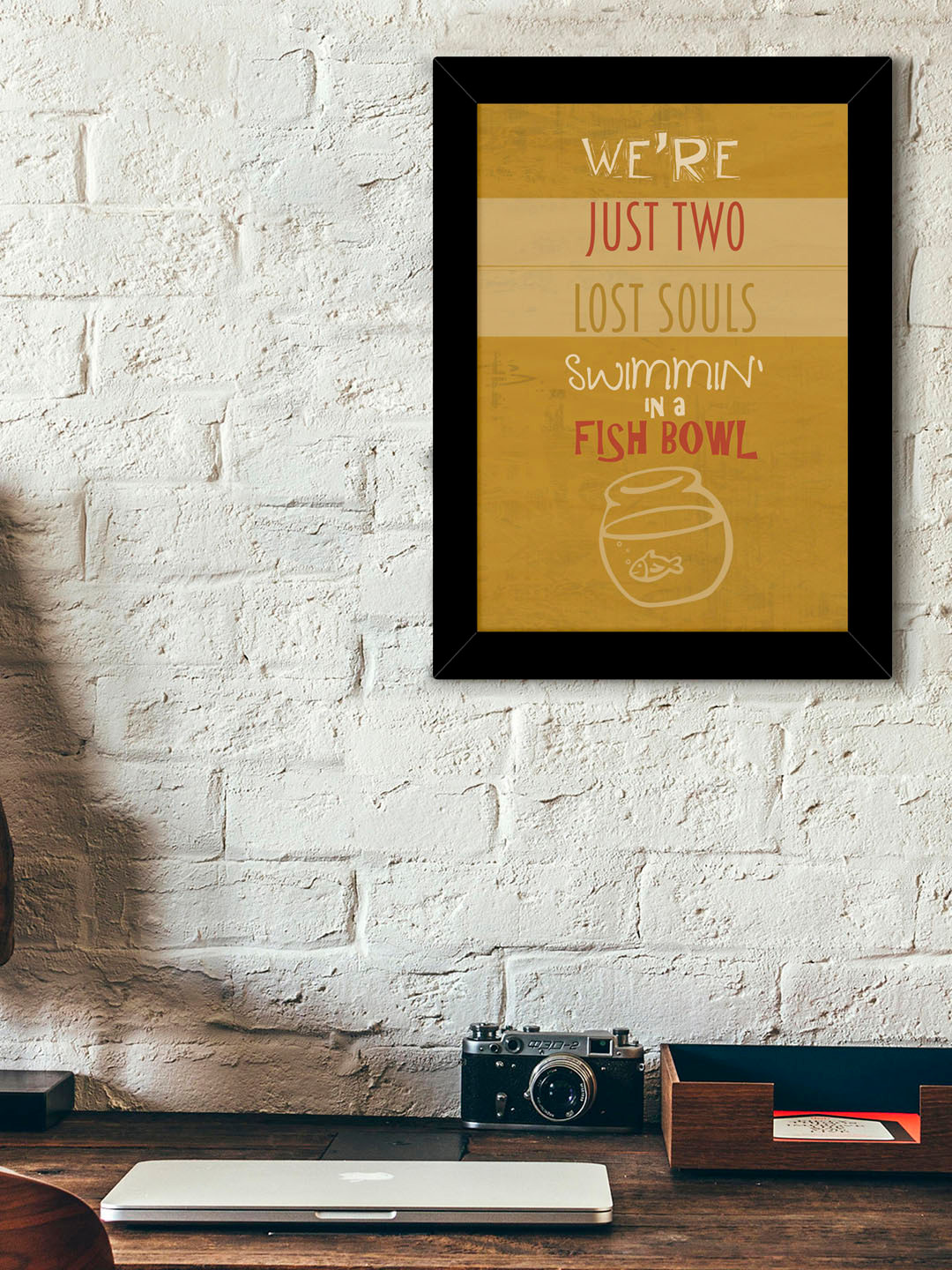 TIED RIBBONS Black & Mustard Yellow Solid Typographic Wall Art