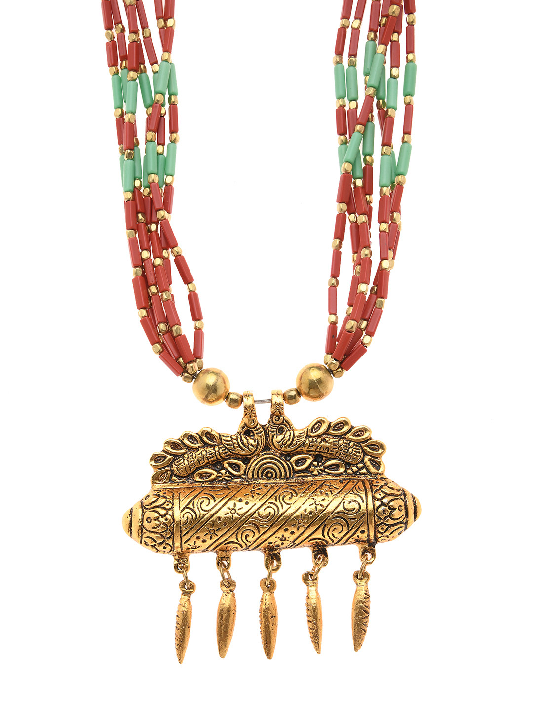 Bamboo Tree Jewels Red And Gold Handcrafted Necklace