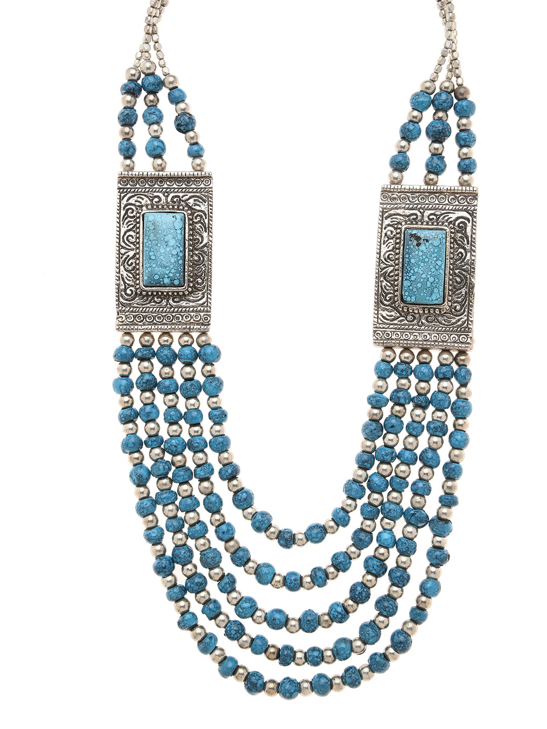 Bamboo Tree Jewels Blue & Silver-Toned Handcrafted Necklace
