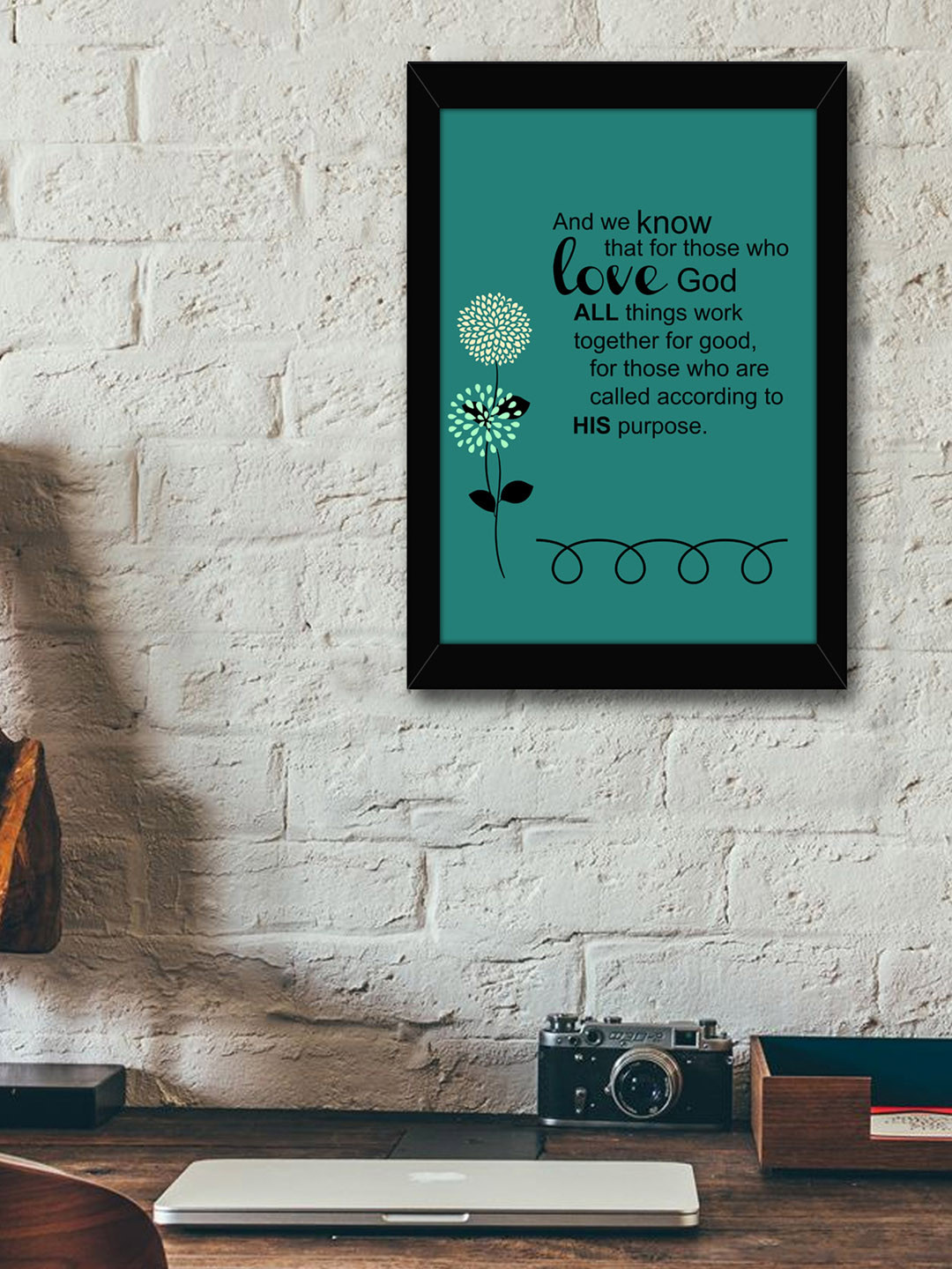 TIED RIBBONS Black & Teal Blue Inspirational Typographic Wall Art