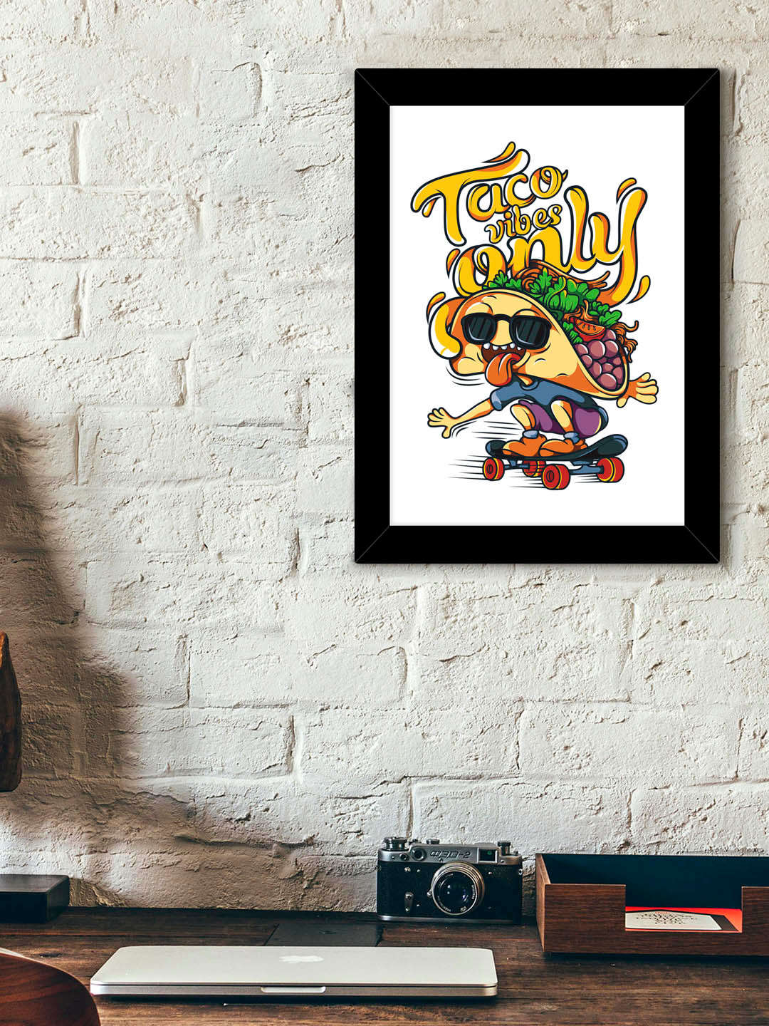 TIED RIBBONS Black & Yellow Solid Taco Vibes Only Wall Art