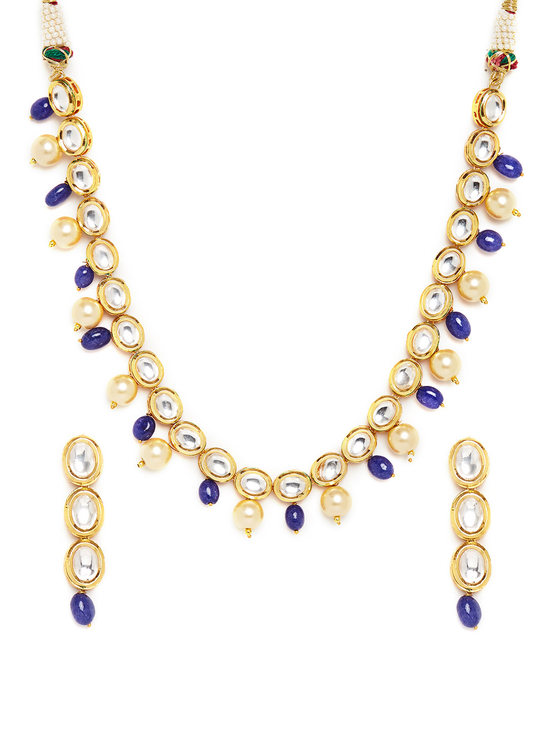 Bamboo Tree Jewels Gold-Toned & Blue Handcrafted Kundan-Studded Jewellery Set