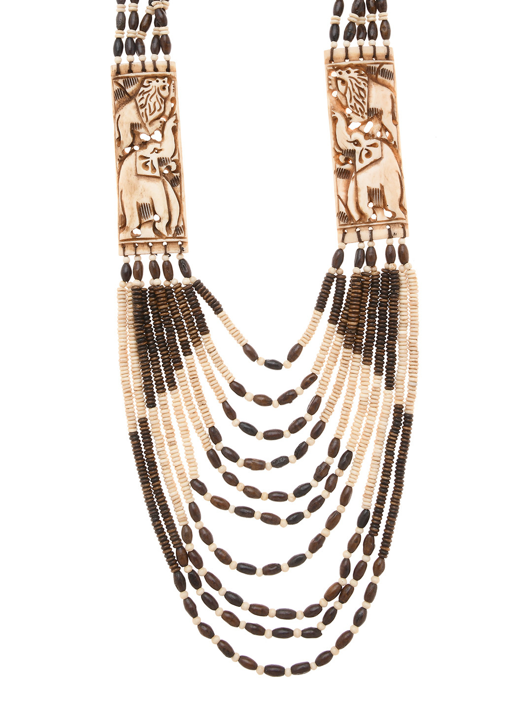 Bamboo Tree Jewels Cream-Coloured & Brown Multistrand Handcrafted Necklace