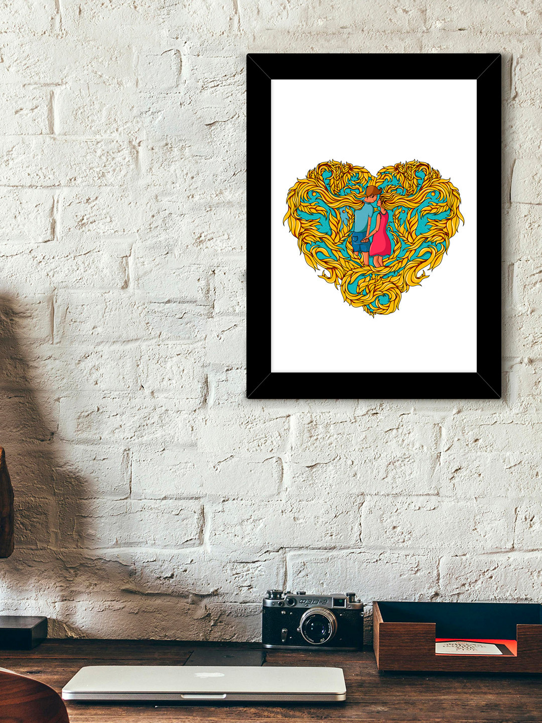 TIED RIBBONS Black & Yellow Solid Abstract Graphic Wall Art