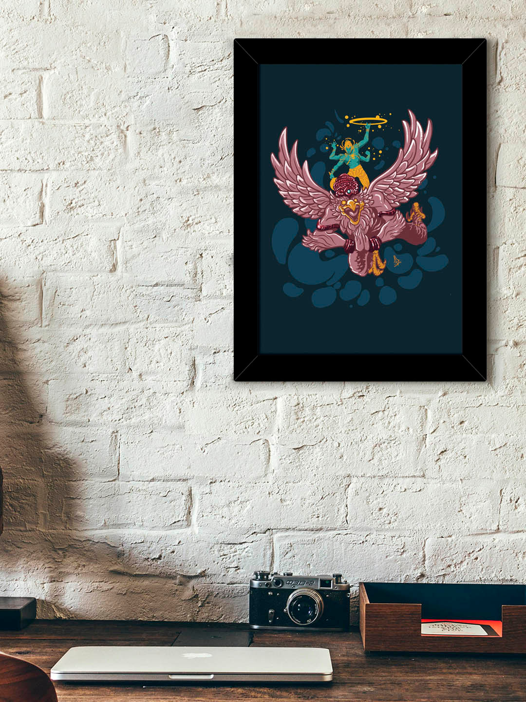 TIED RIBBONS Black & Teal Blue Solid Graphic Wall Art