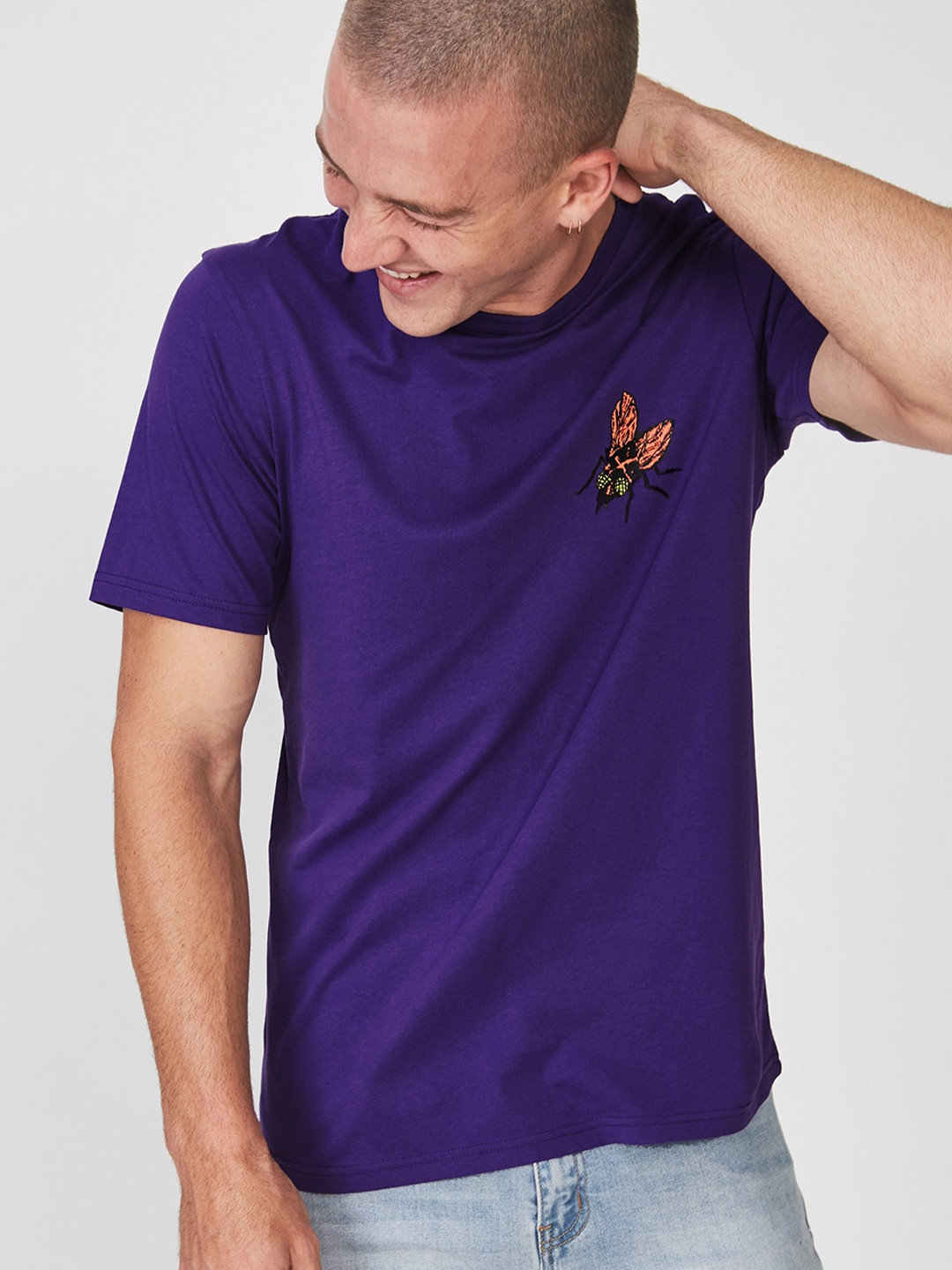 COTTON ON Men Purple & Orange Printed Round Neck T-shirt
